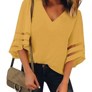 Women's V Neck Mesh Panel Blouse! Outlet store💕